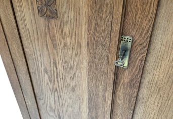 Arts & Crafts Art Nouveau Bookcase with Original Green Glass, 1900s